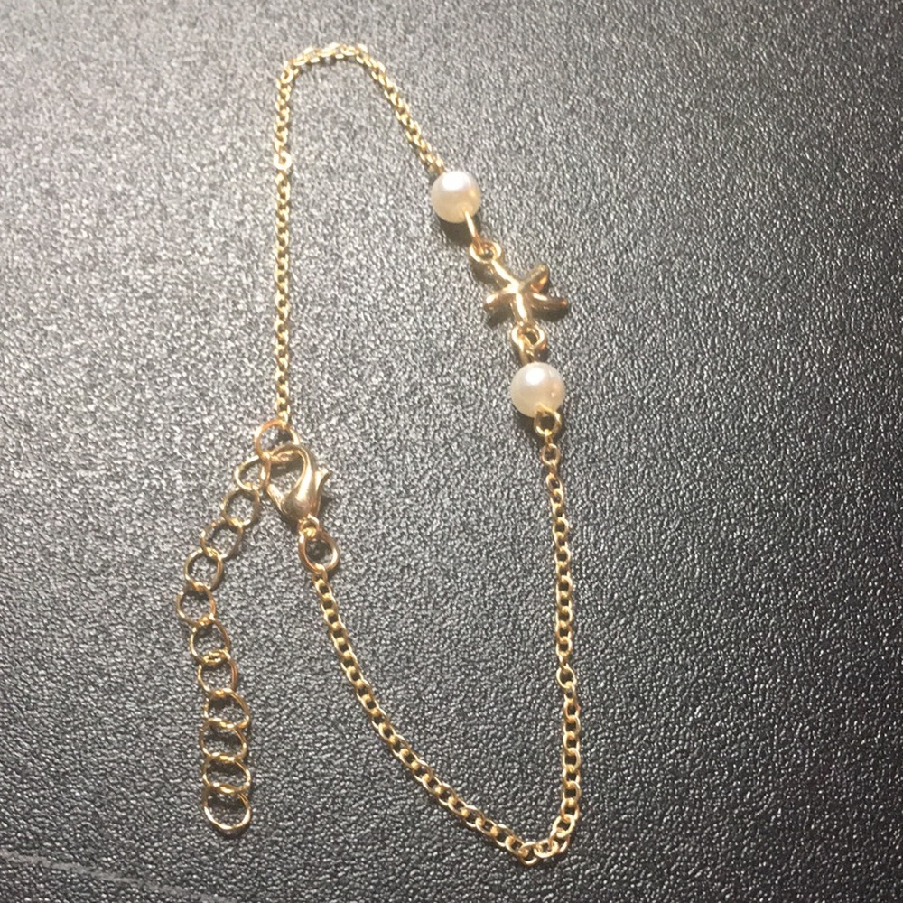 Gold Tone, Star & Faux Pearl Anklet